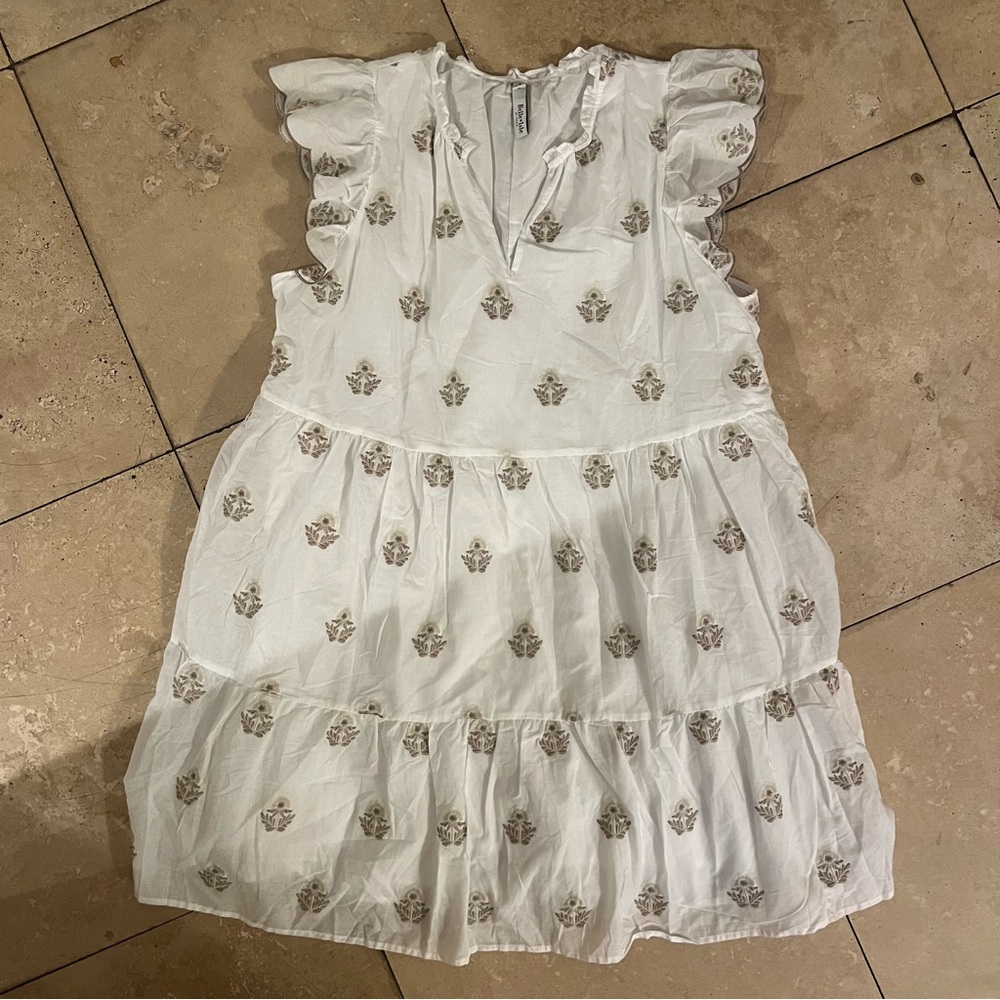 Torrid White Ruffled Dress with Floral Patterns